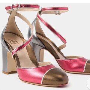 Mavette Nola D'orsay 3” Silver Rose Metallic Women Size 39 US Size 9 $480